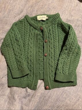 Original Aran Co 100% merino wool Children's Green Cable-Knit Cardigan